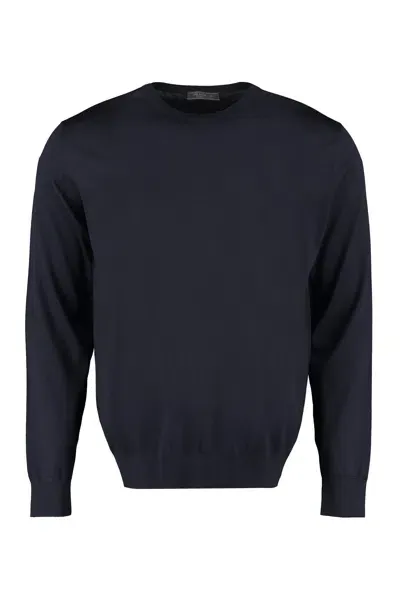 Prada Fine-knit Ribbed Sweater In Blue For Men