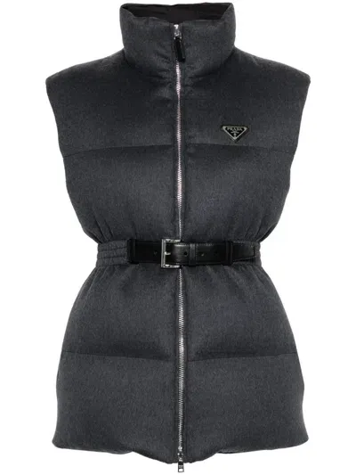 Prada Triangle-enamel Padded Gilet In Grey