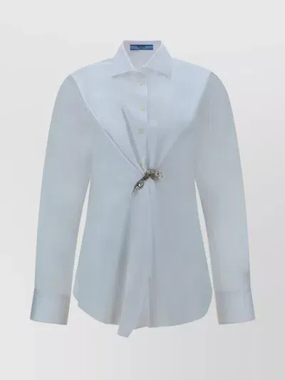 Prada Flared Hem Jewel Applique Shirt In White