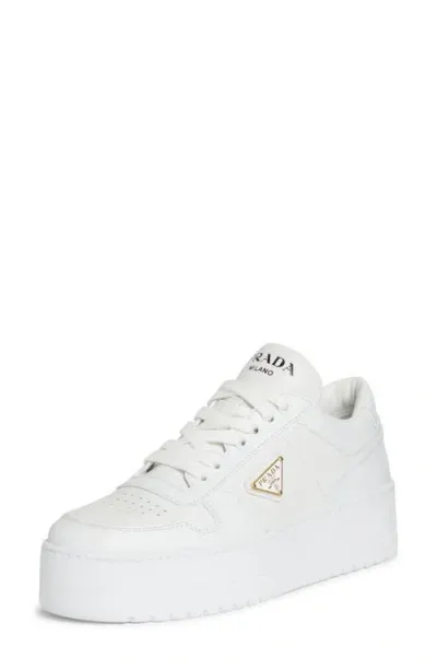 Prada Flatform Downtown Logo Platform Sneaker In White