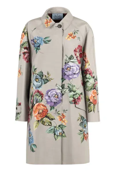 Prada Floral Cotton Jacket In Grey