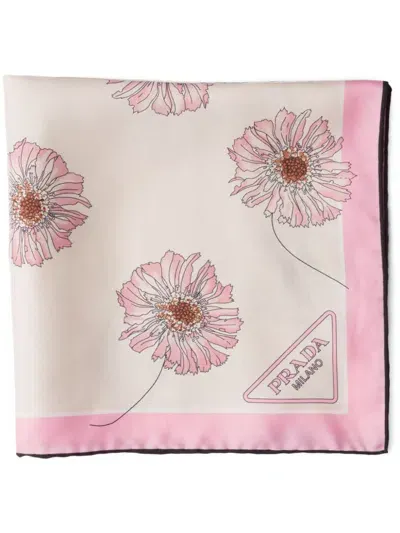 Prada Floral-print Twill Scarf In Pink