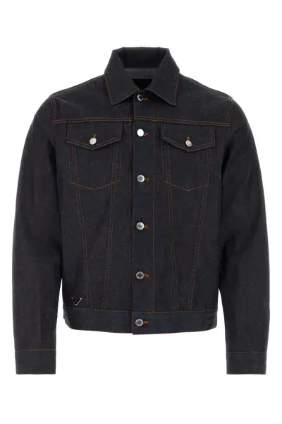 Prada Denim Jacket With Back Waist Tabs In Black