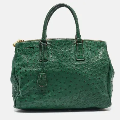 Pre-owned Prada Green Ostrich Large Double Zip Tote