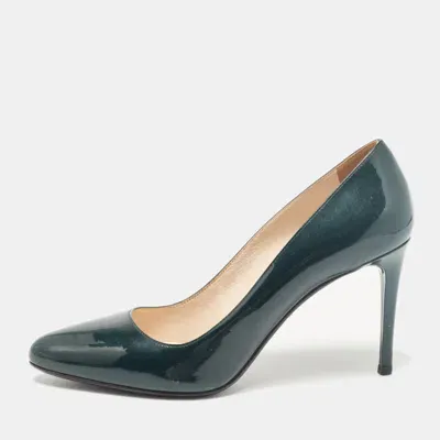 Pre-owned Prada Green Patent Leather Pointed Toe Pumps Size 40