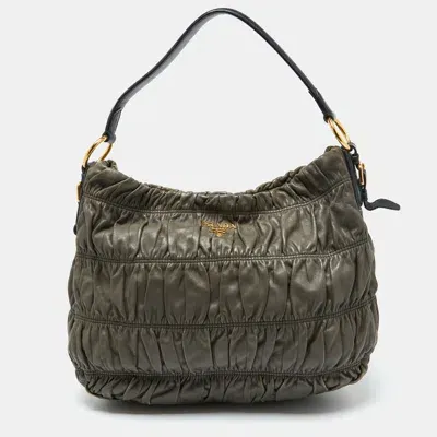 Pre-owned Prada Grey Gaufre Leather Hobo