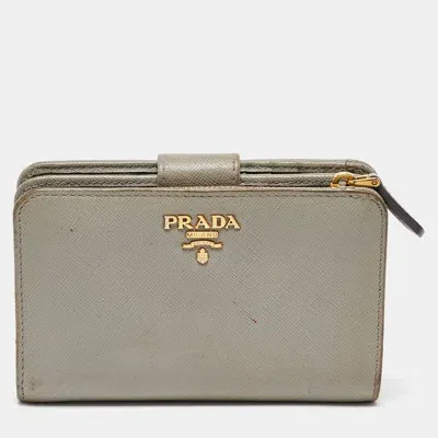 Pre-owned Prada Grey Saffiano Leather Flap French Wallet