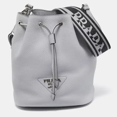 Pre-owned Prada Grey Vitello Daino Soft Leather Bucket Bag