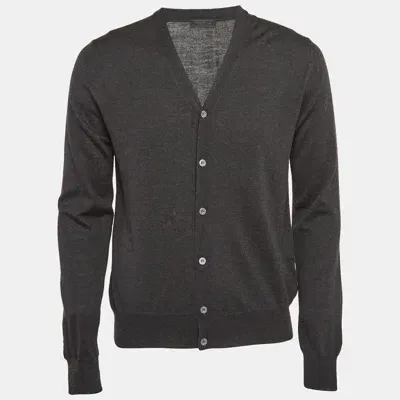 Pre-owned Prada Grey Wool Knit Buttoned Cardigan L