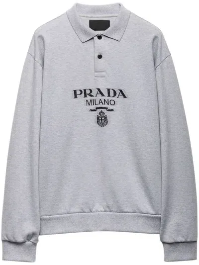 Prada Poloshirt Mit Jacquard-logo In Grau