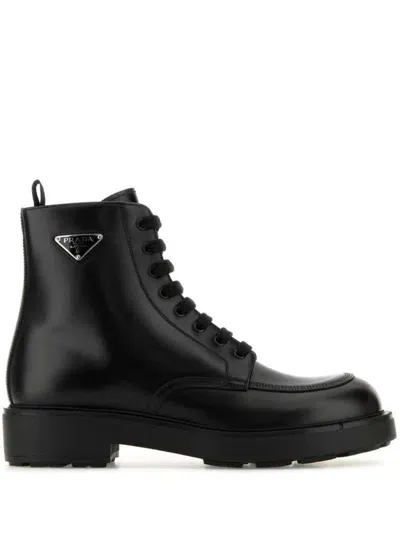 Prada Triangle-logo Boots - Men's - Rubber/leather In Black