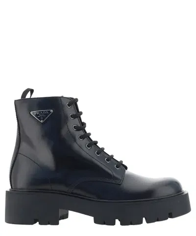 Prada Lace-up Boots In Black