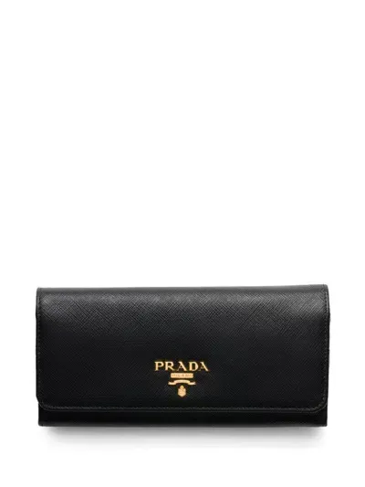 Prada Large Saffiano Leather Wallet In Black