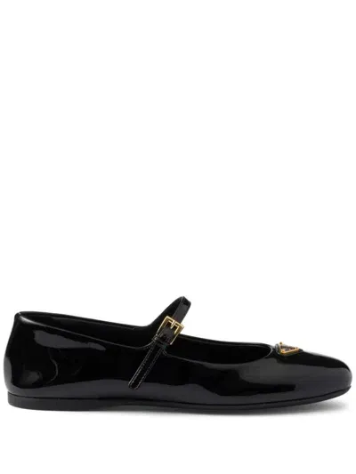 Prada Leather Ballerina Shoes In Black