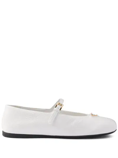 Prada Leather Ballerina Shoes In White