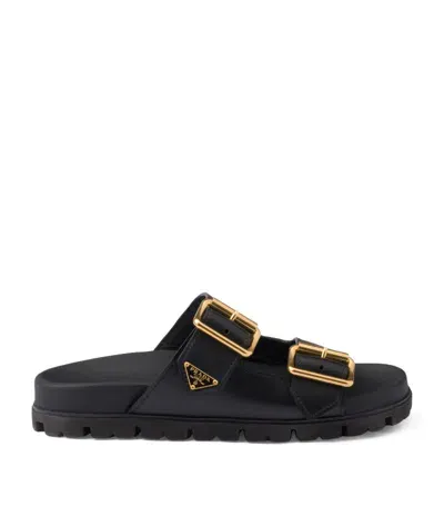 Prada Leather Dual-buckle Slide Sandals In Nero