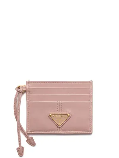 Prada Leather Card Holder In Pink