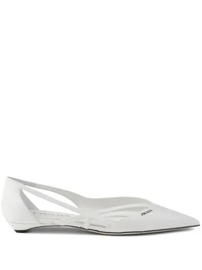 Prada Leather Cut-out Ballerina Shoes In White