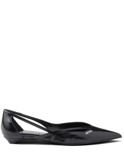 Prada Leather Cut-out Ballerinas In Black