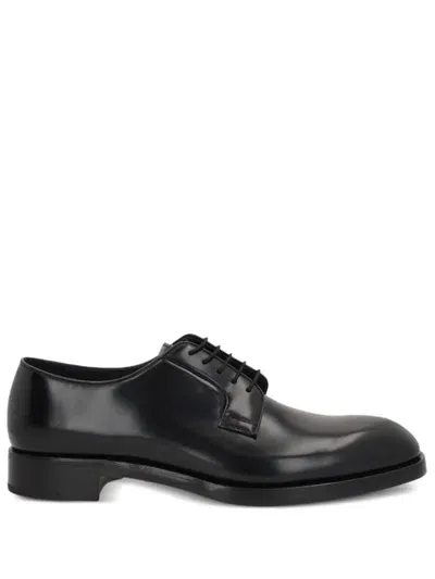 Prada Leather Derby Shoes In Black