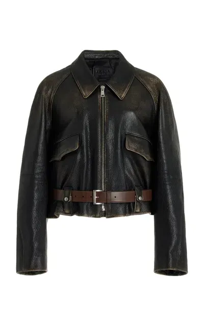 Prada Leather Jacket In Black