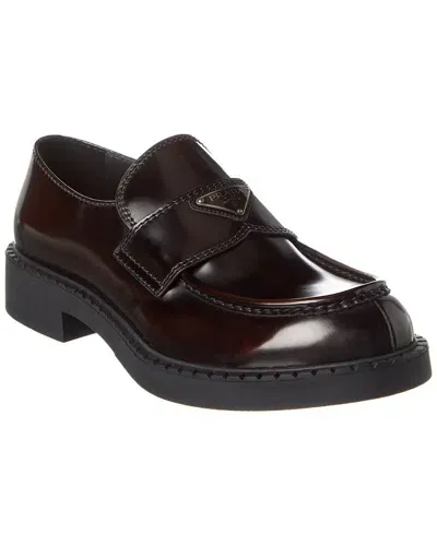 Prada Chocolate Brushed Leather Loafers In Brown