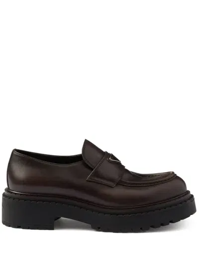 Prada Leather Loafers In Brown