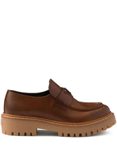 Prada Leather Loafers In Brown