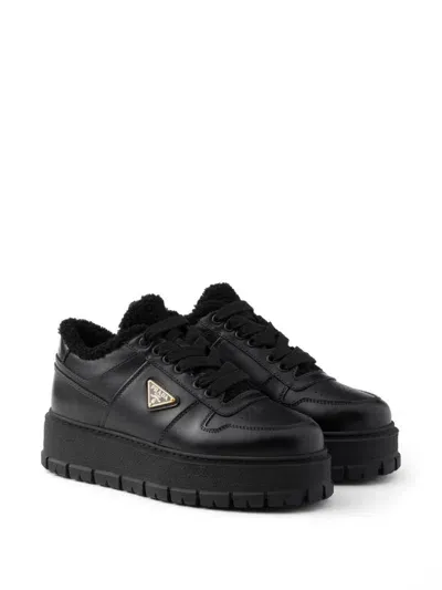 Prada Downtown Bold Sneaker Aus Leder In Black