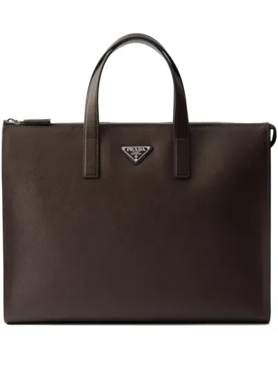 Prada Leather Tote Bag In Brown