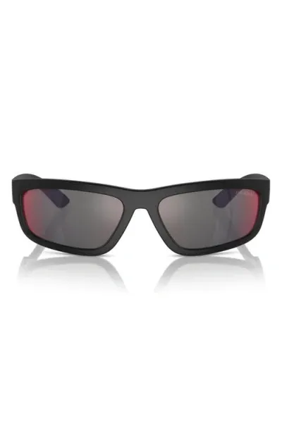 Prada Linea Rossa 59mm Rectangular Sunglasses In Black Rubber