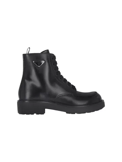 Prada Logo Ankle Boots In Black