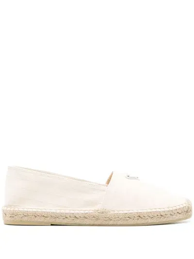 Prada Enamel-logo Espadrilles In Neutrals