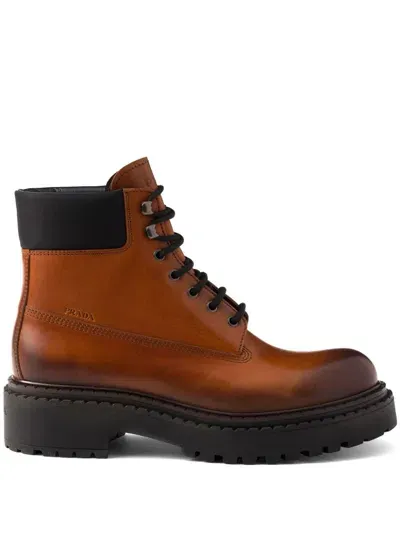 Prada Leather Boots In Brown