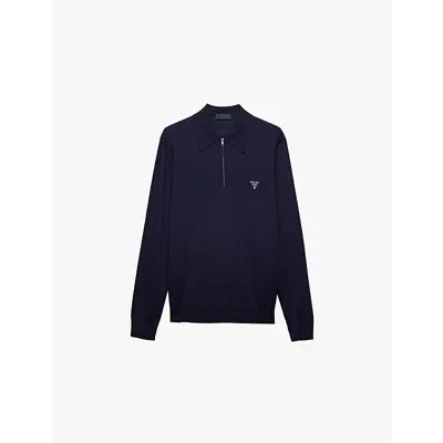 Prada Long-sleeve Wool Polo Shirt In Blue