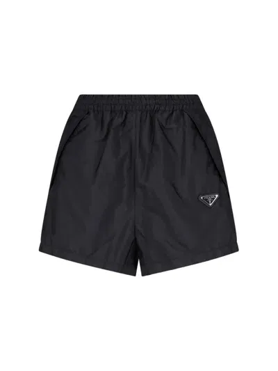 Prada Logo Jogger Shorts In Black