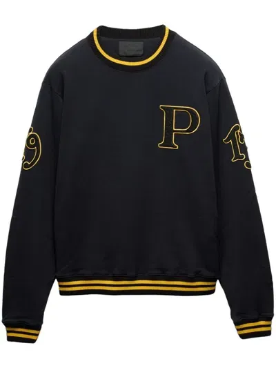 Prada Logo-patch Cotton Sweatshirt In F0002 Nero