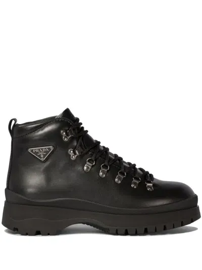 Prada Logo Plaque-detailing Boots In Black