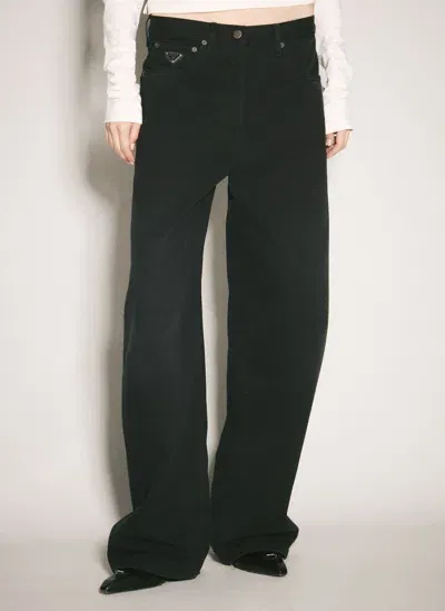 Prada Logo Plaque Jeans In Black