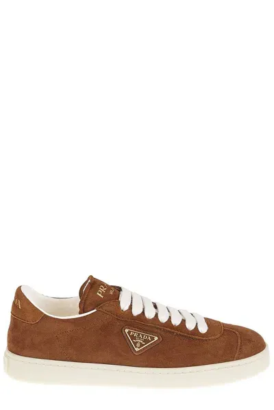 Prada Logo Plaque Laced Low In Brown