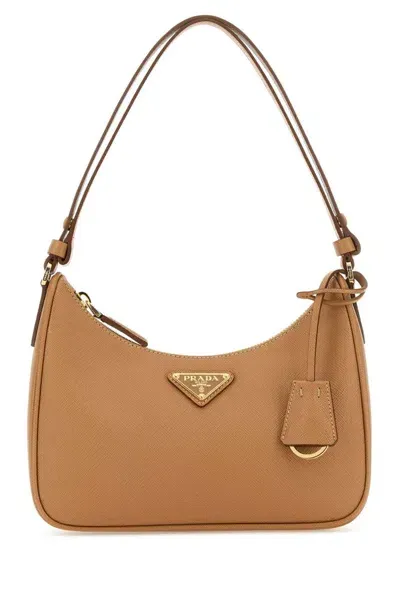 Prada Logo Plaque Zipped Shoulder Bag In Pink