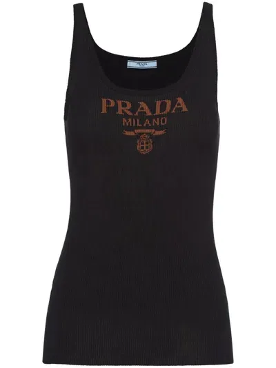 Prada Logo-print Strapless Top In Black