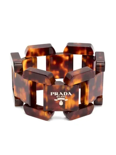 Prada Logo-stamp Bracelet In Miele Tartaruga