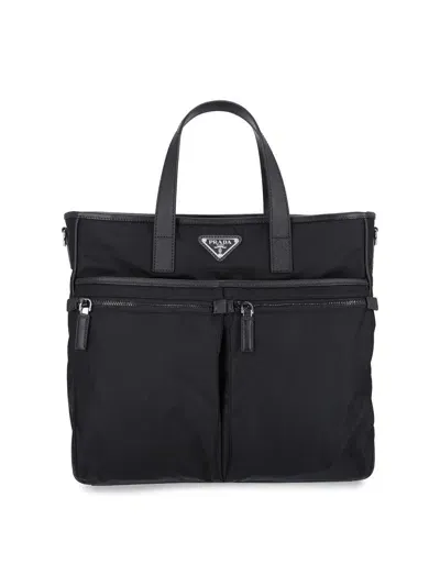 Prada Logo Tote Bag In Black  