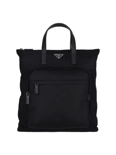 Prada Logo Tote Bag In Black  