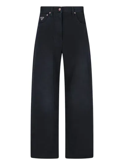 Prada Logo Wide Jeans In Black