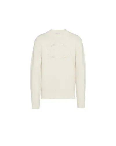 Prada Logo-embroidered Wool-cashmere Jumper In Bianco