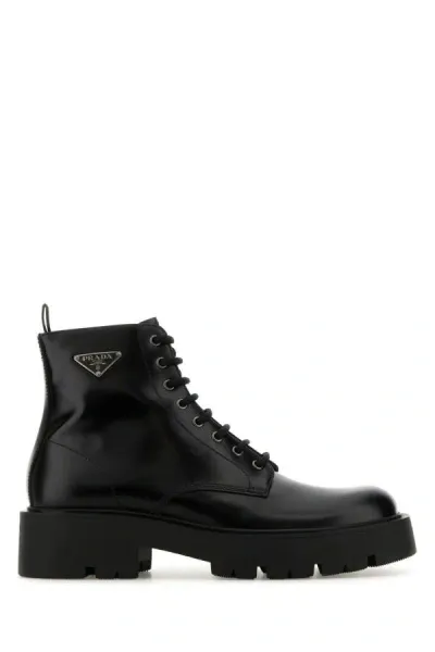 Prada Black Brushed Leather Ankle Boot