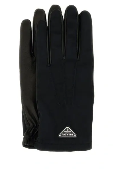 Prada Man Black Nylon And Nappa Leather Gloves