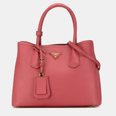 Pre-owned Prada Medium Saffiano Cuir Double Satchel In Pink